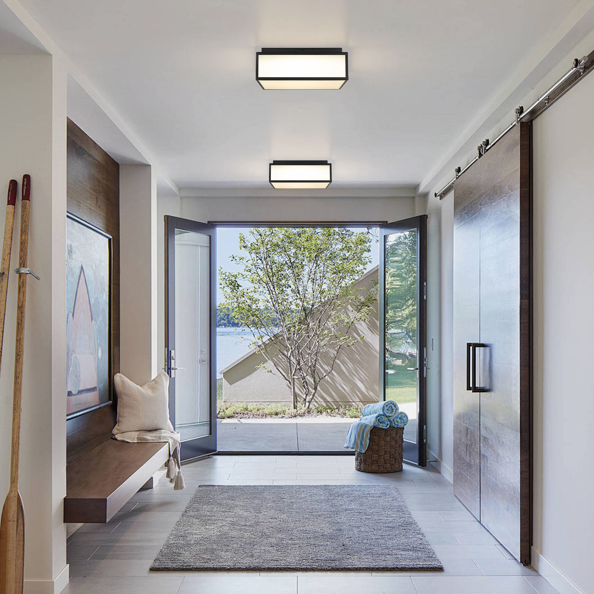 Panel Square LED 14 inch Sand Black Outdoor Flush Mount